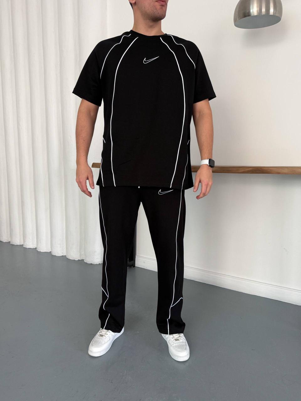 Men’s Black Contrast Piping T-Shirt &amp; Track Pants Set