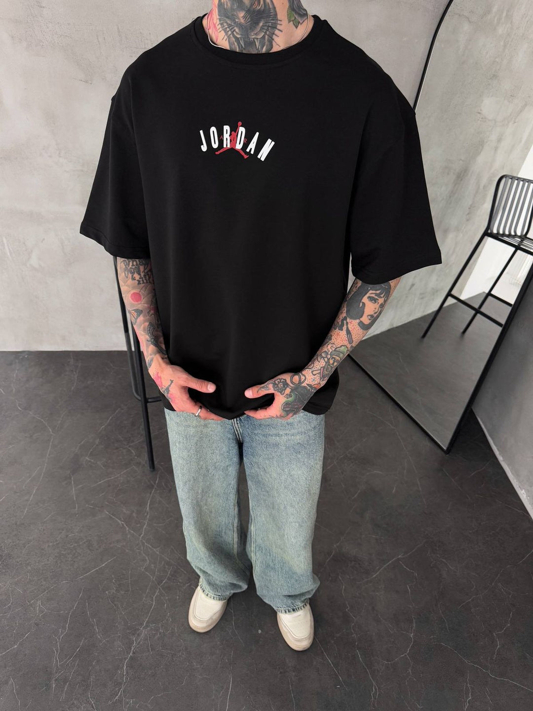 Men’s Oversized Black Streetwear T-Shirt with Back Graphic Print