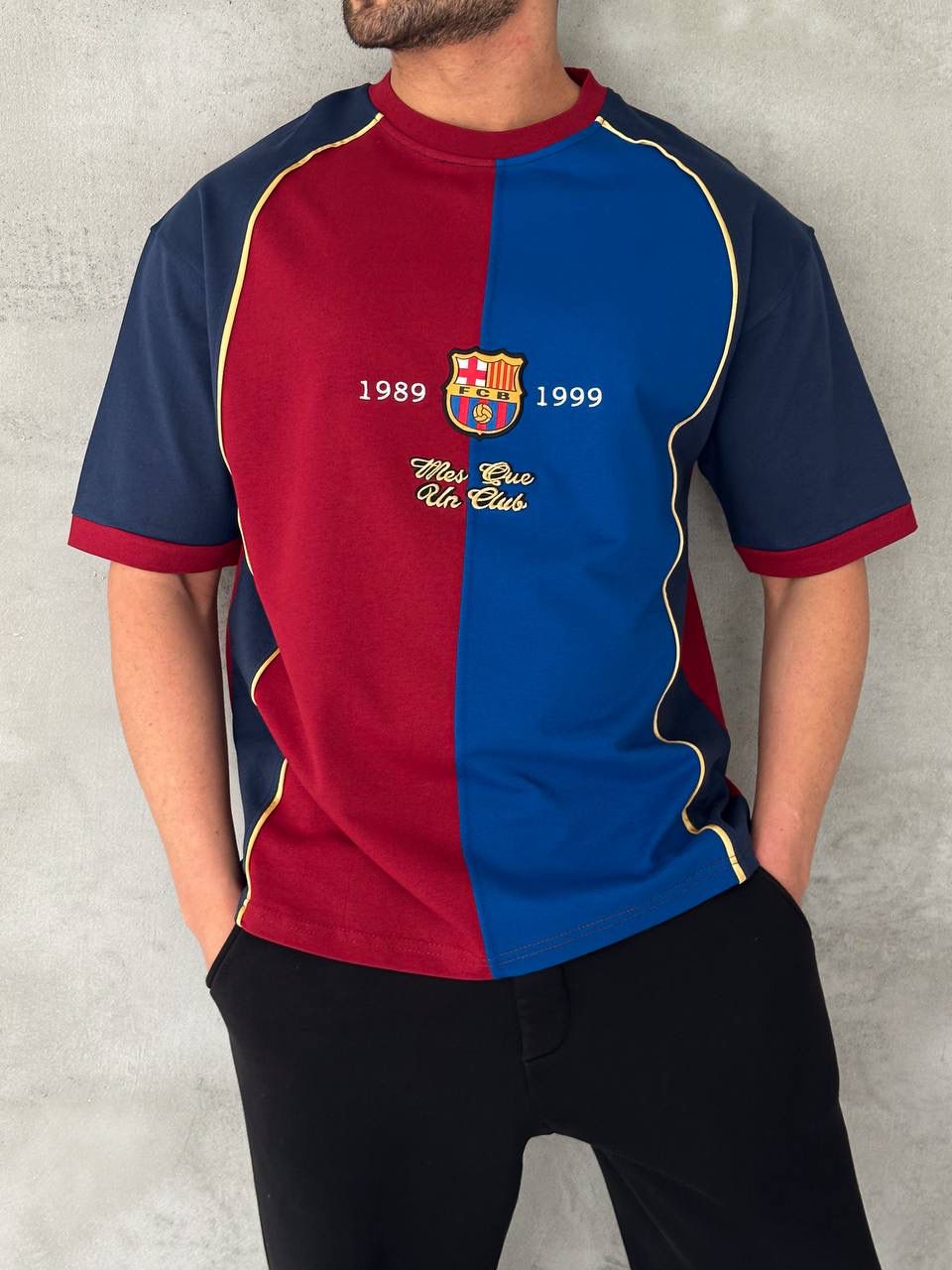 Unisex Red &amp; Blue Split Retro Football Jersey T-Shirt