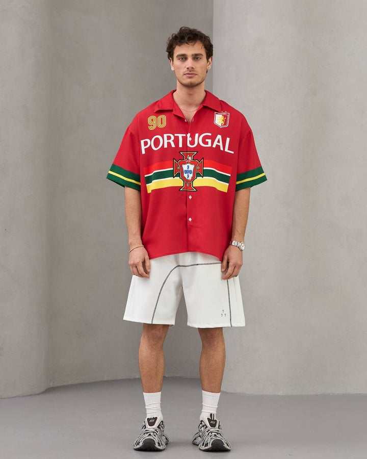 Portugal 90 Oversized Button-Up Football Shirt – Red/Green
