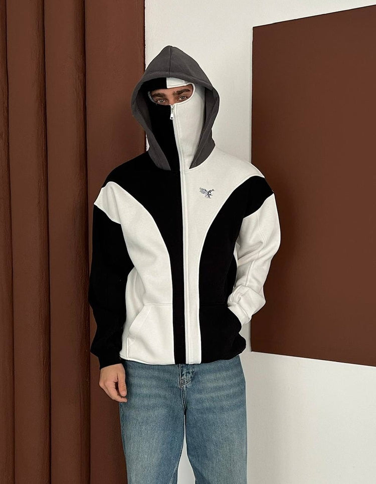 Black & White Oversized Hoodie – Three-Thread Brushed Fleece