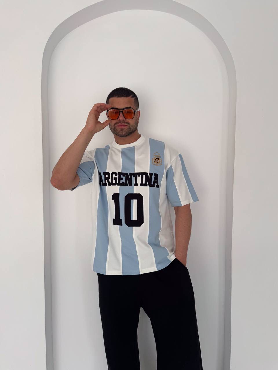 Argentina 10 Oversized Striped Jersey Tee – Sky Blue/White