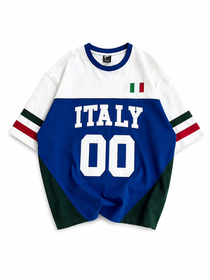Italy 00 Oversized Colorblock Jersey Tee – Royal Blue/White
