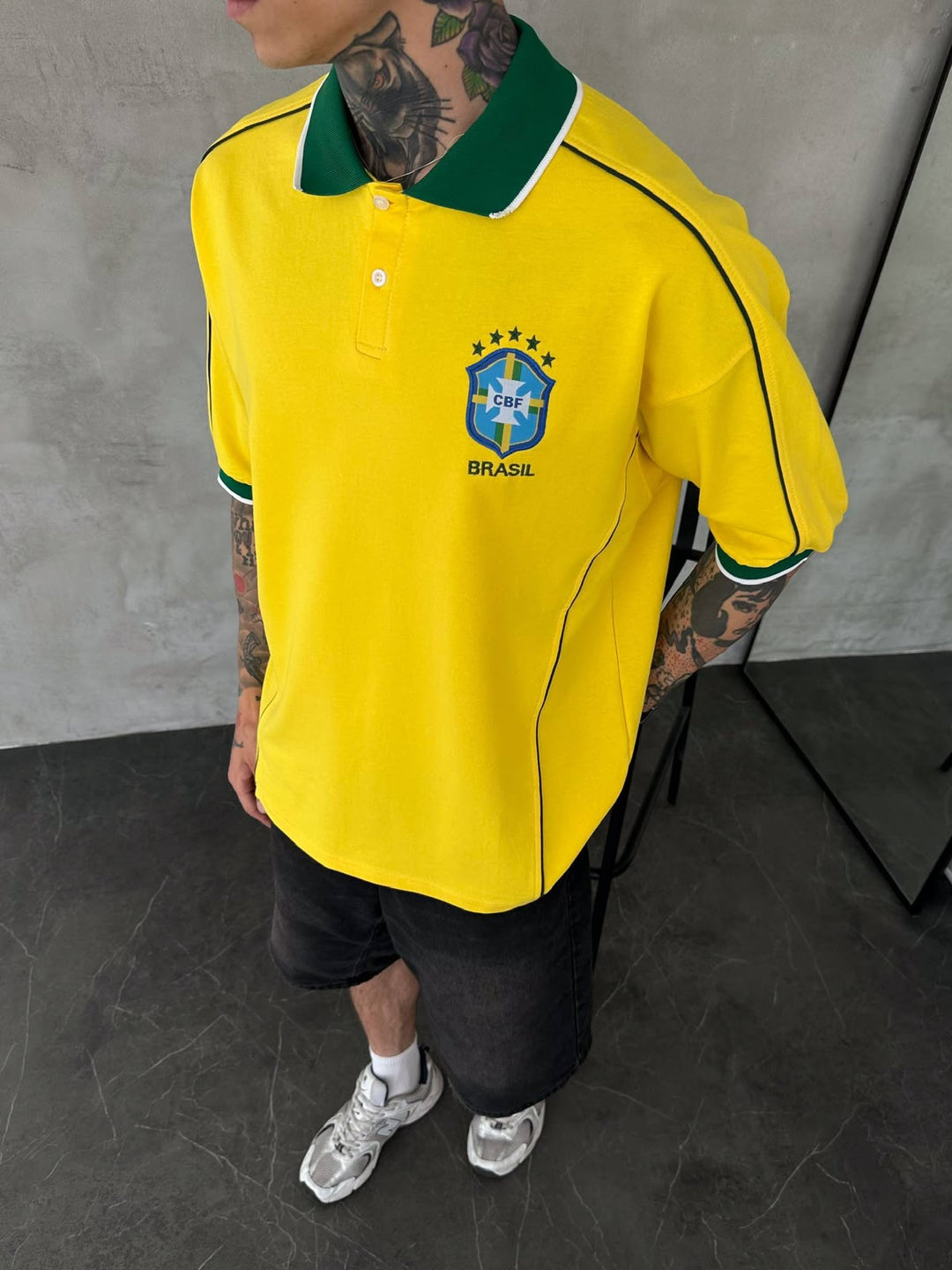 Men’s Brazil-Inspired Retro Football Polo Shirt – Yellow/Green