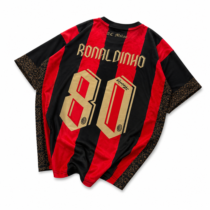Milan Inspired 80 Oversized Striped Jersey Tee Red Black Gold