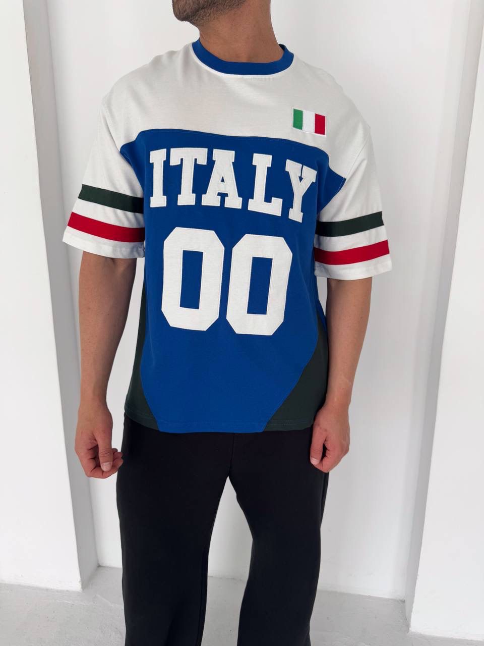 Italy 00 Oversized Colorblock Jersey Tee – Royal Blue/White
