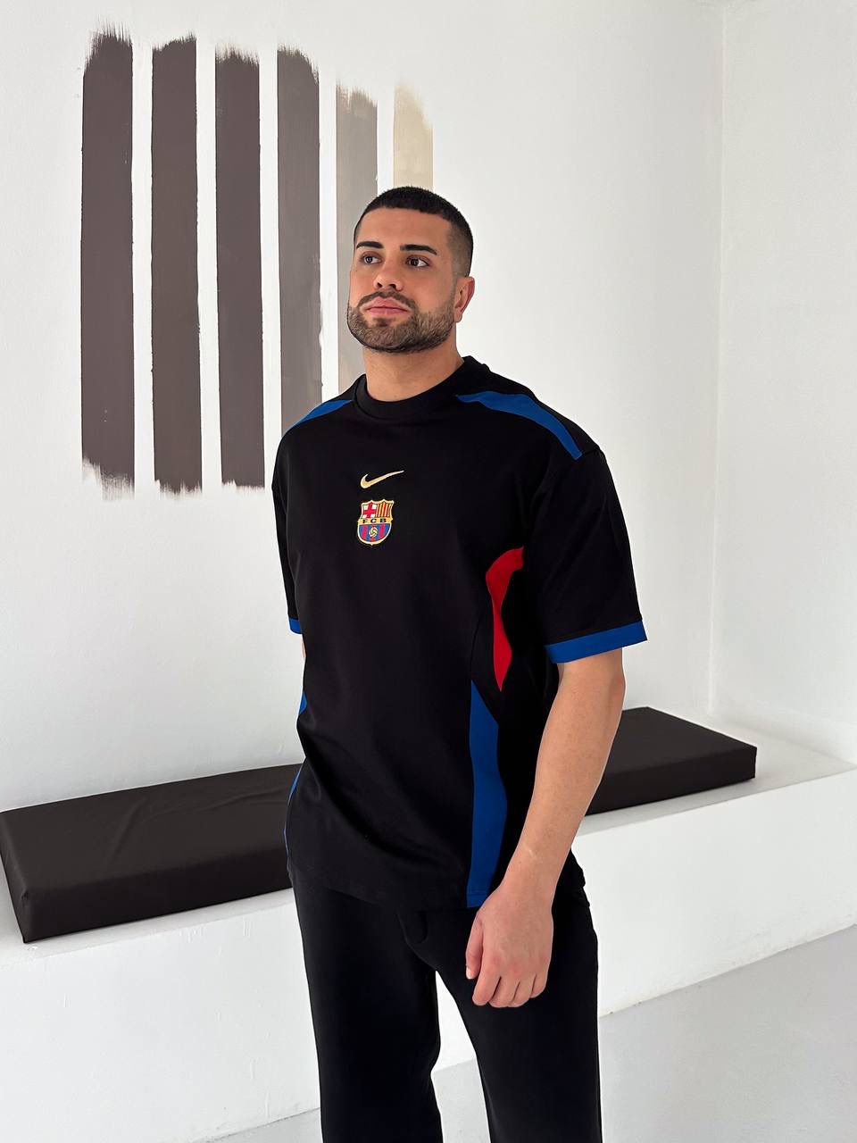 Men’s Black Colorblock Football Jersey T-Shirt