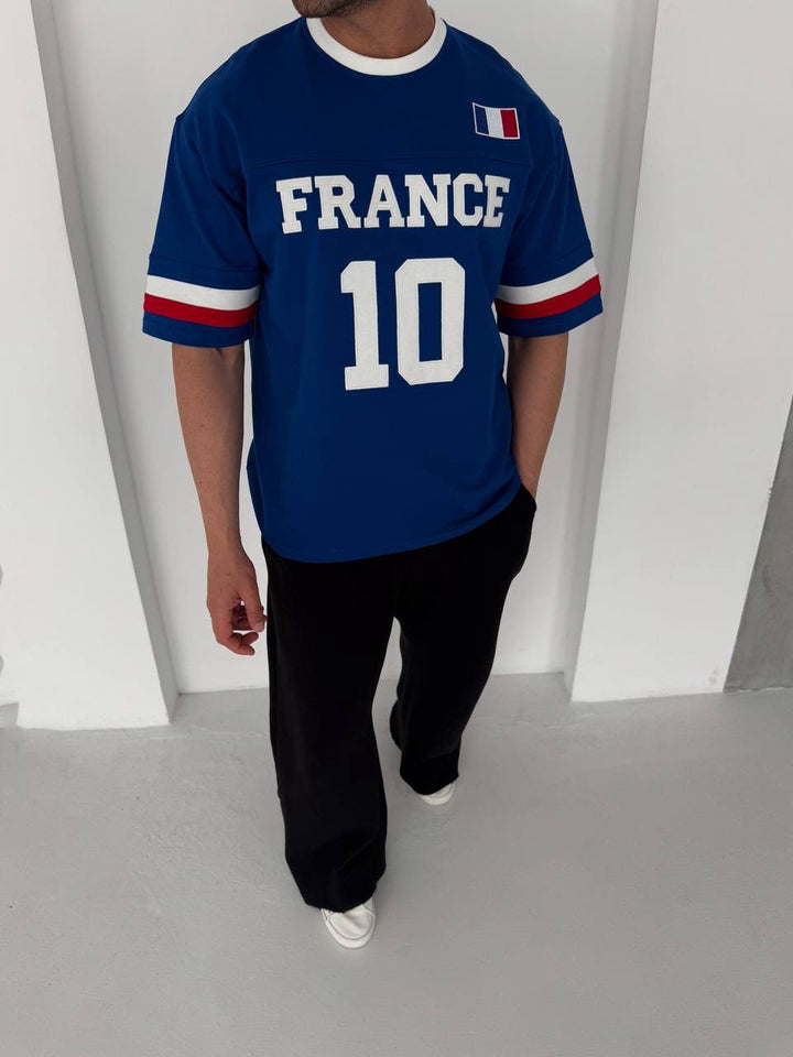 France 10 Oversized Jersey Tee – Royal Blue/White