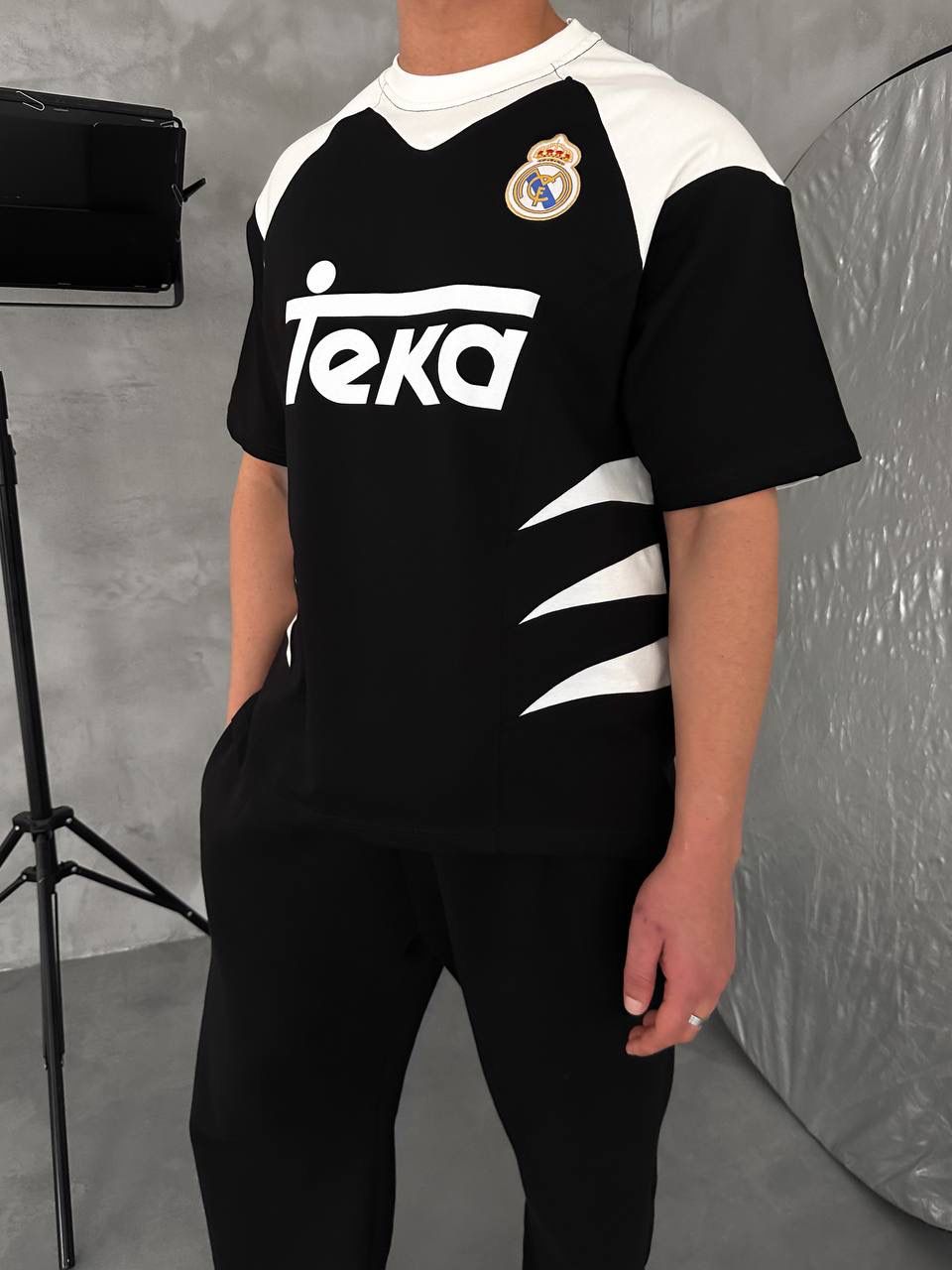 RM-Inspired Retro Football Jersey Tee – Black/White