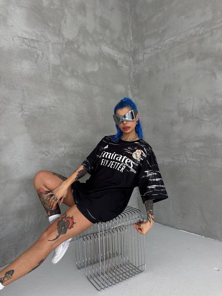 Unisex Black Oversized Football Jersey T-Shirt
