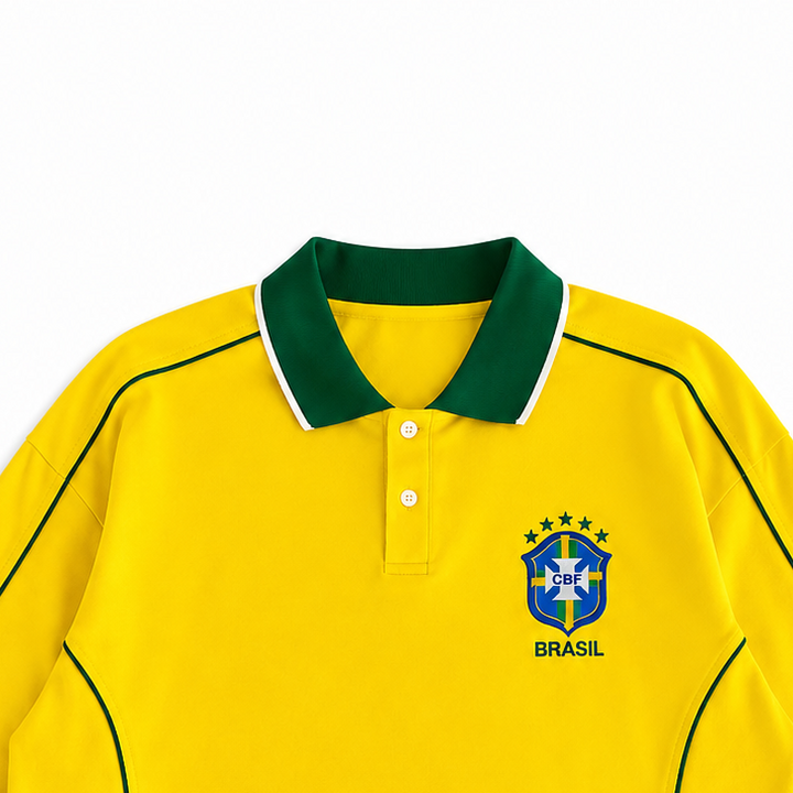 Men’s Brazil-Inspired Retro Football Polo Shirt – Yellow/Green