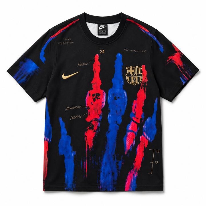 BRC- Unisex Black Graffiti Handprint Football Jersey T-Shirt