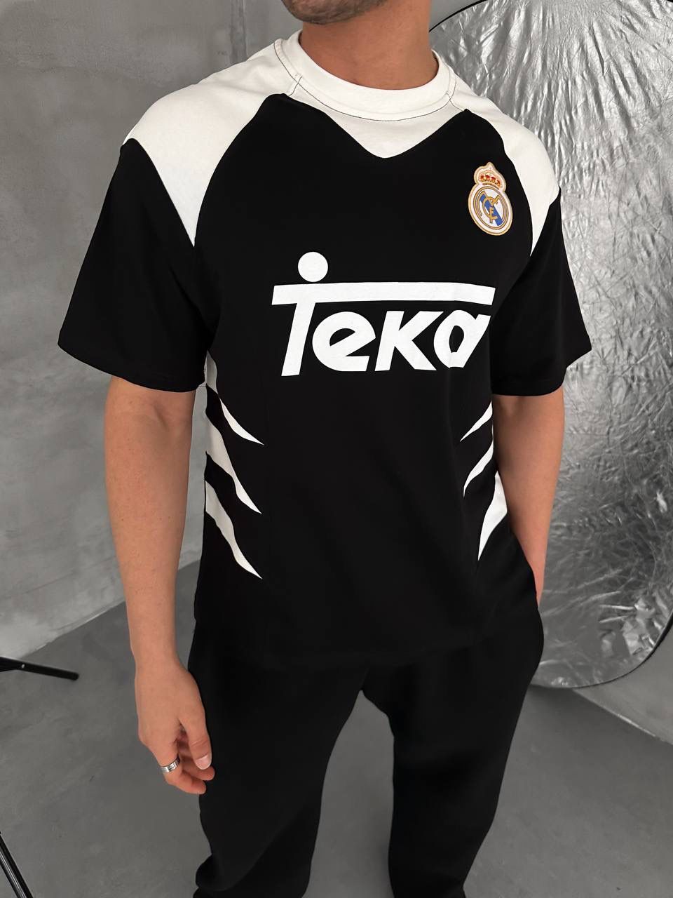 RM-Inspired Retro Football Jersey Tee – Black/White