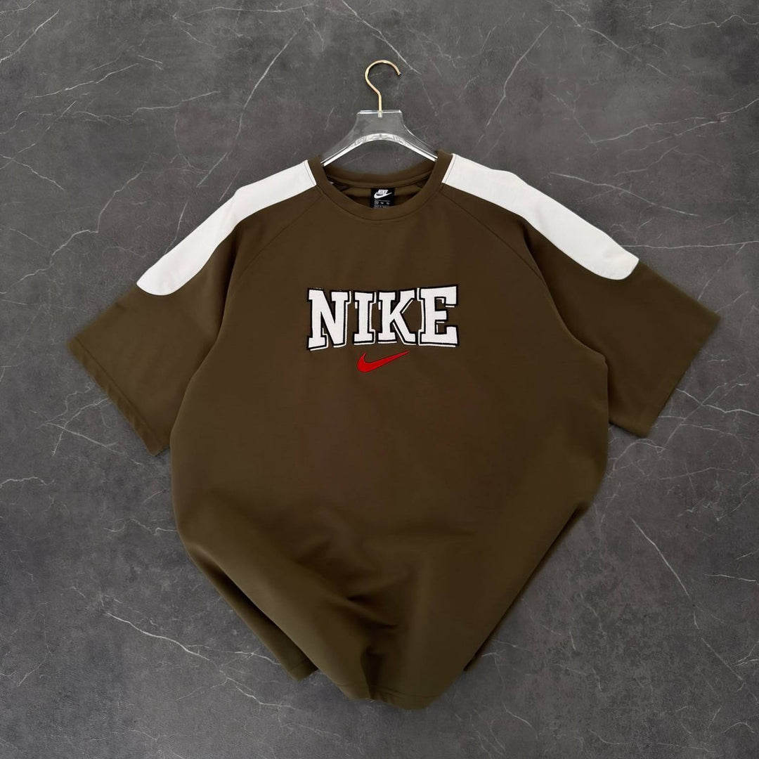 Men’s Oversized Olive Graphic T-Shirt with White Shoulder Panels
