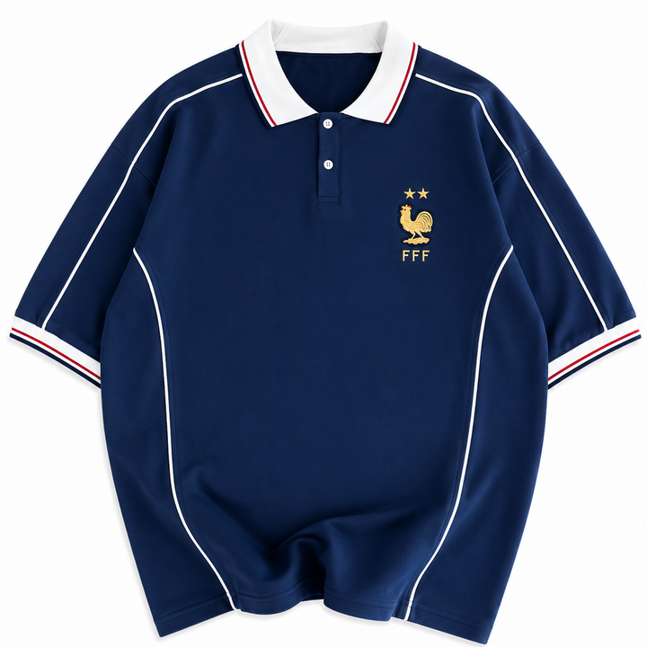 Men’s France-Inspired Retro Football Polo Shirt – Navy Blue