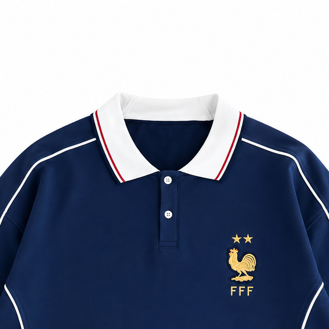 Men’s France-Inspired Retro Football Polo Shirt – Navy Blue