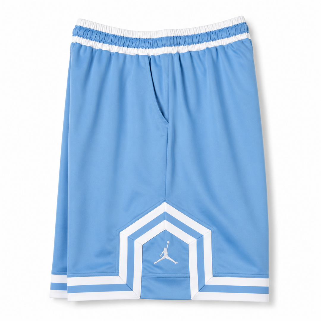 Sky Blue Basketball Shorts – White Geometric Trim