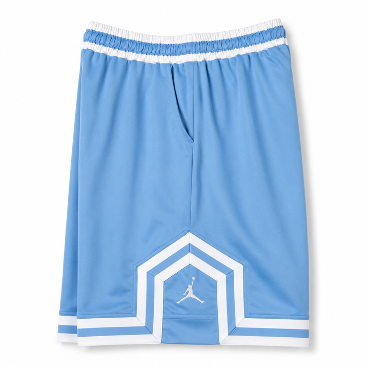 Sky Blue Basketball Shorts – White Geometric Trim