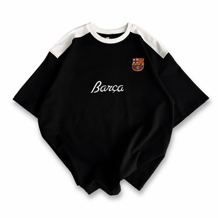 BRC-Unisex Black Oversized Football Jersey T-Shirt with White Shoulder Panels