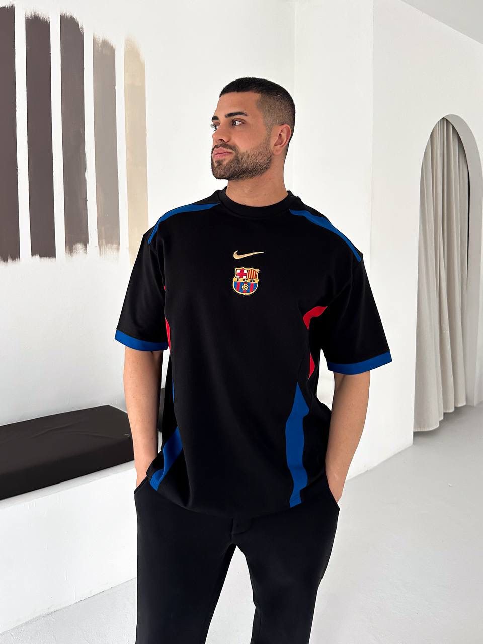 Men’s Black Colorblock Football Jersey T-Shirt
