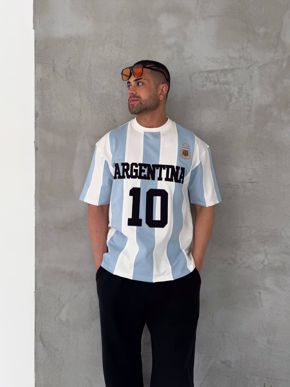 Argentina 10 Oversized Striped Jersey Tee – Sky Blue/White