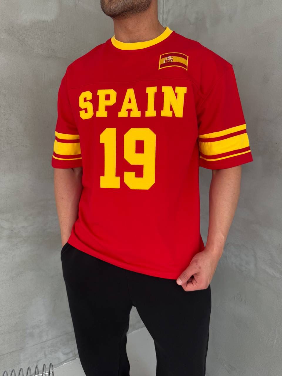 Spain-Inspired 19 Oversized Jersey Tee – Red/Yellow