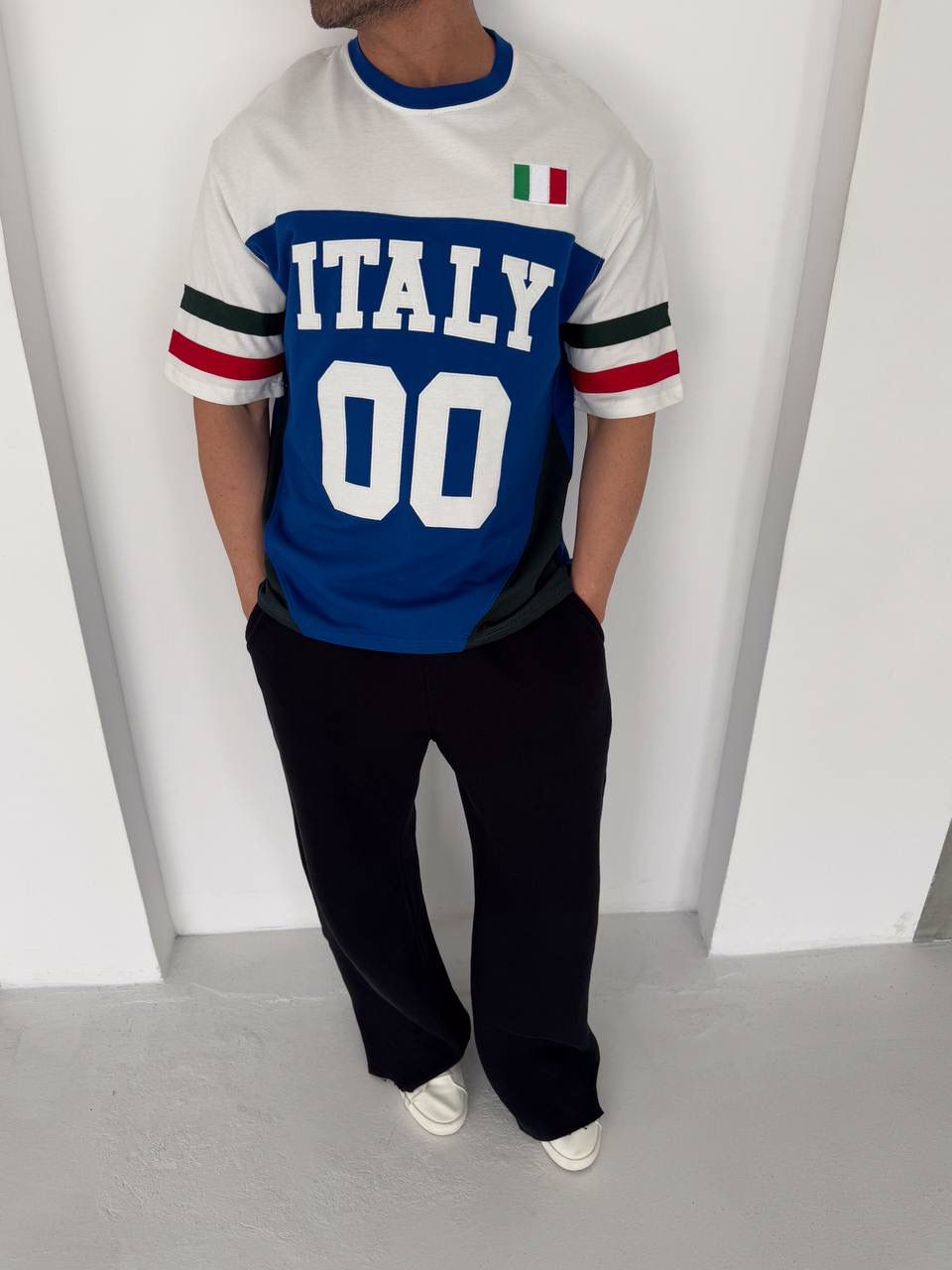 Italy 00 Oversized Colorblock Jersey Tee – Royal Blue/White