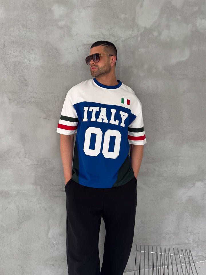Italy 00 Oversized Colorblock Jersey Tee – Royal Blue/White
