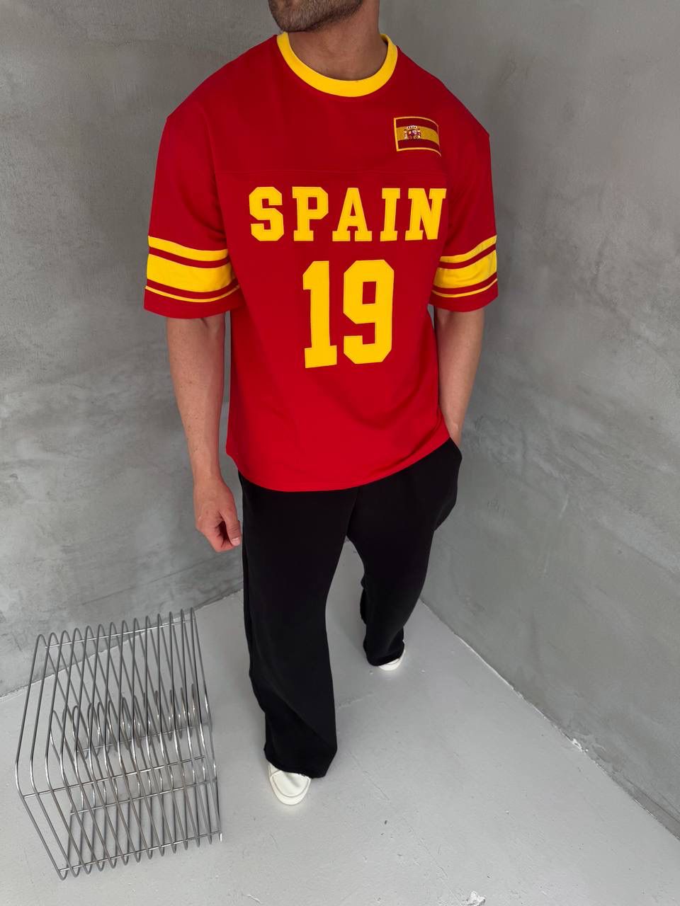 Spain-Inspired 19 Oversized Jersey Tee – Red/Yellow