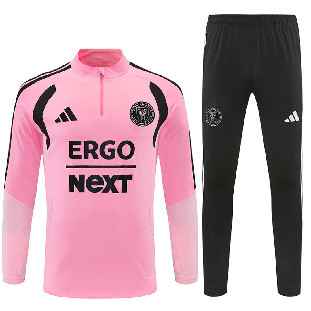 Inter Miami Pink Training Tracksuit 2027 - quarter-zip top and black track pants - front