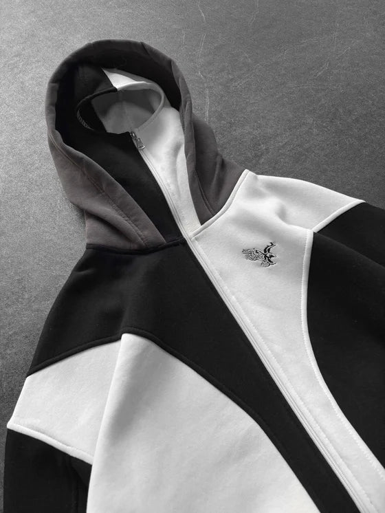 Black & White Oversized Hoodie – Three-Thread Brushed Fleece