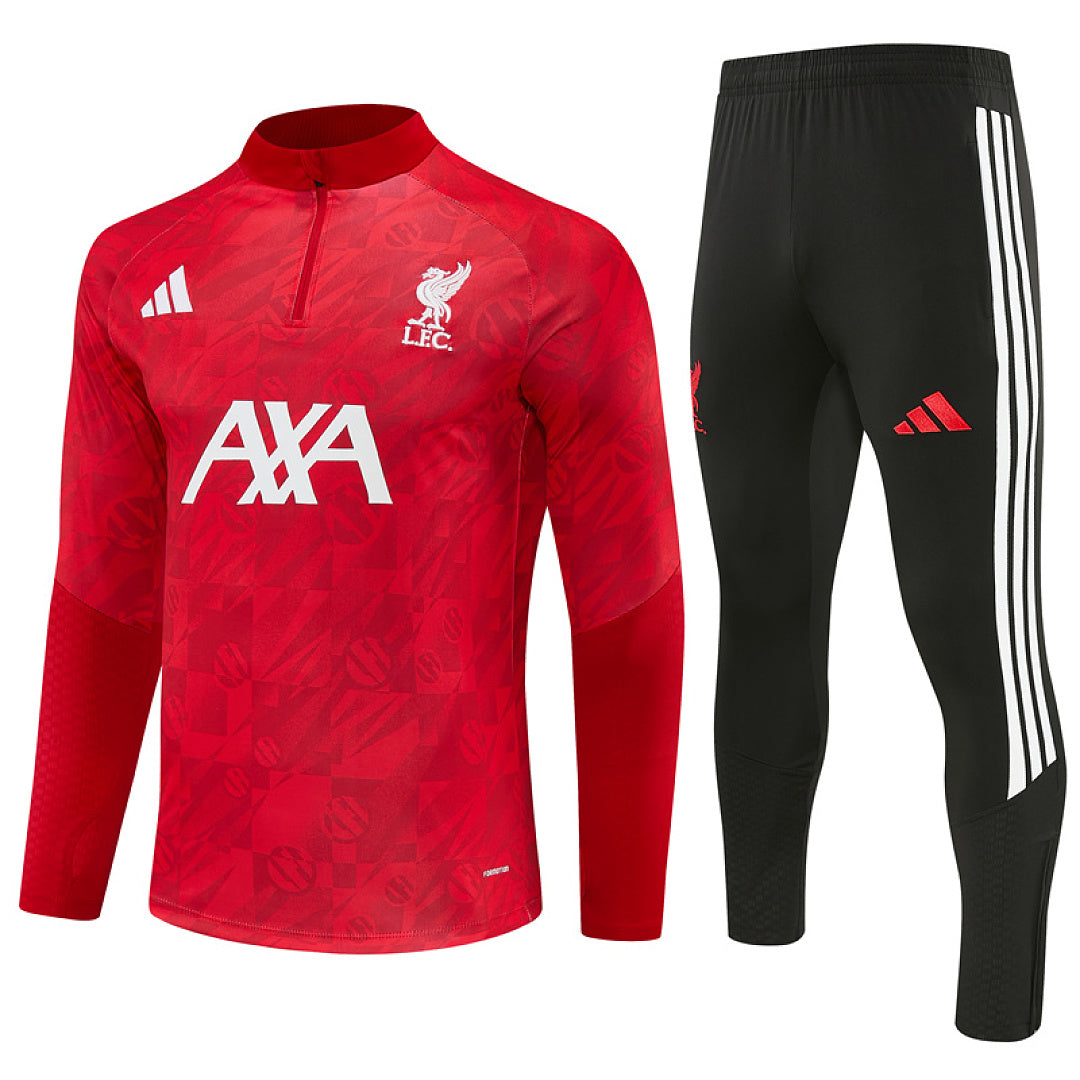 Liverpool red black training tracksuit 2026/27 front view quarter-zip top and black joggers