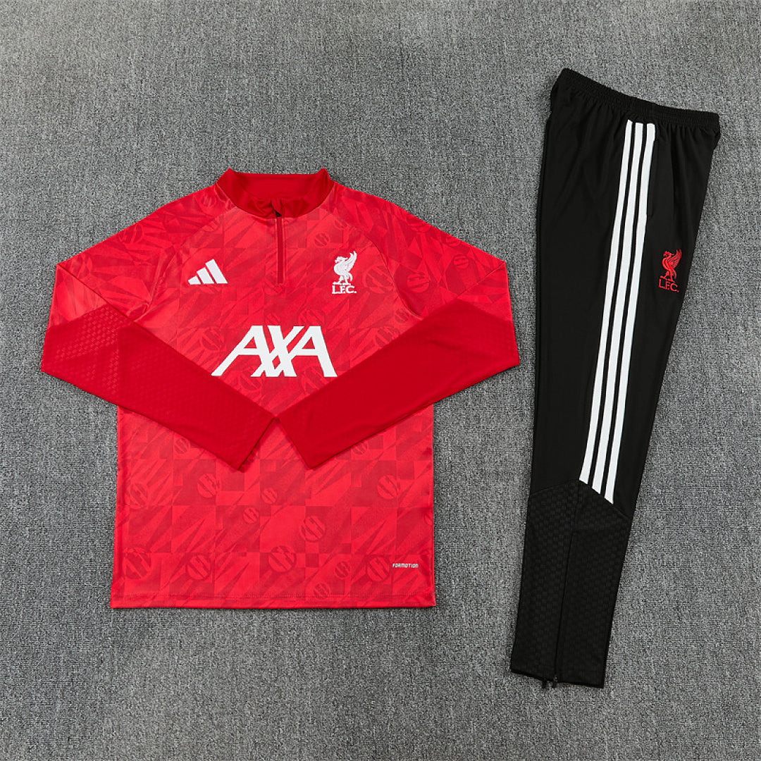 Liverpool 2026/27 tracksuit flat lay full set red top black joggers