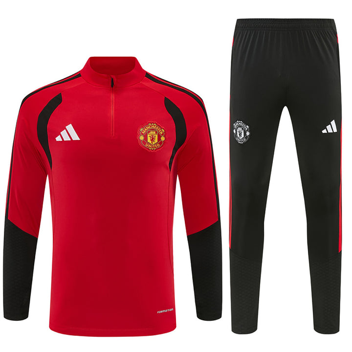 Manchester United Red Training Tracksuit 2027 - quarter-zip top and black track pants - front