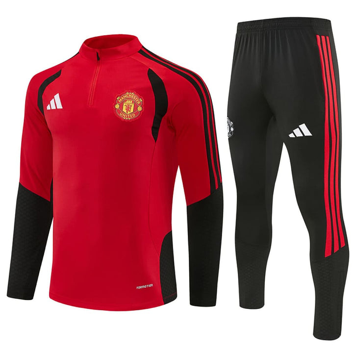 Manchester United Red Training Tracksuit 2027 - front view with 3-stripe pants