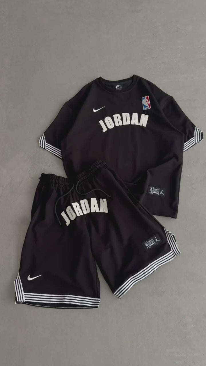 Black Basketball Jersey Tee &amp; Shorts Set – White Stripe Trim